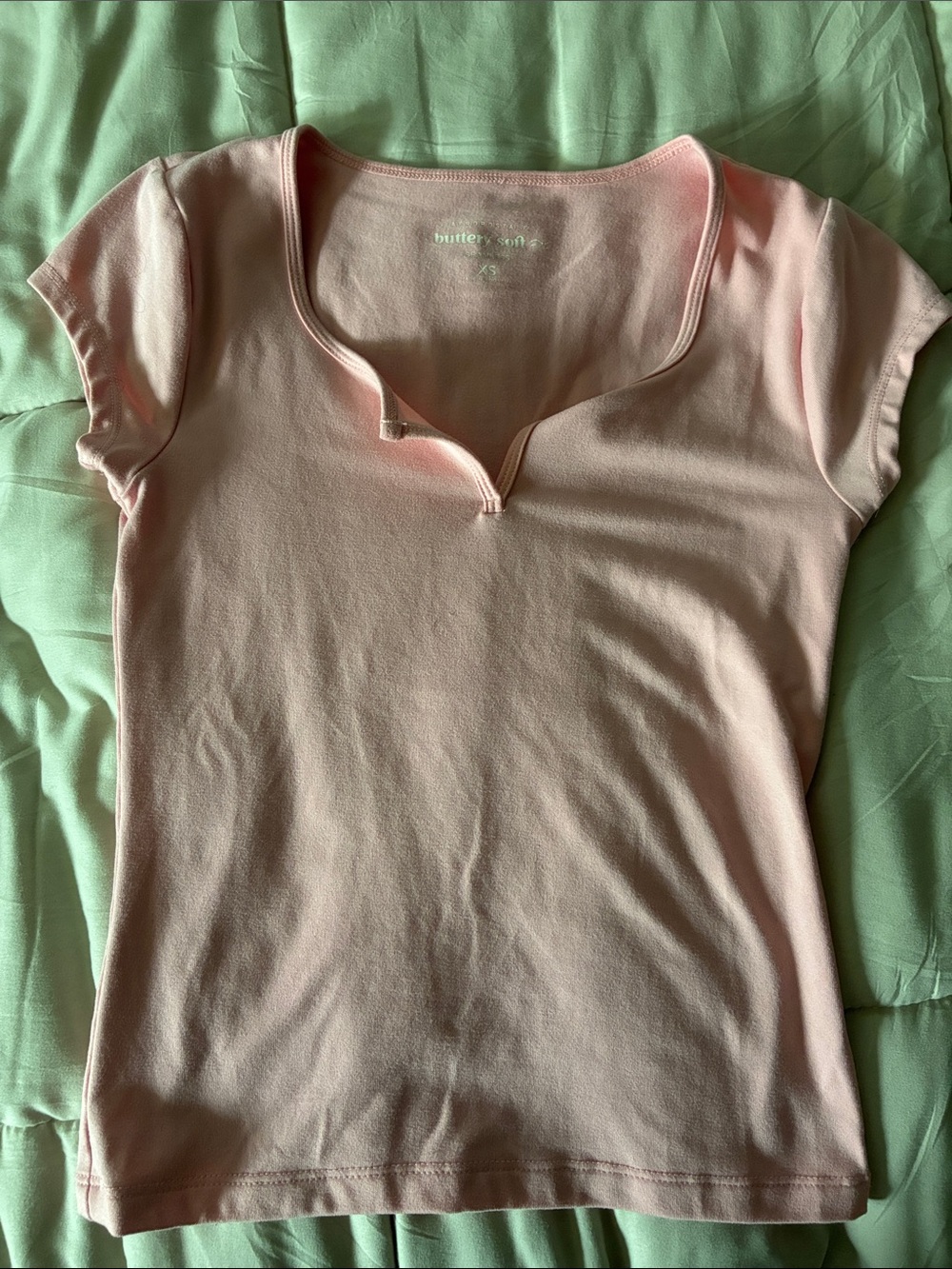 Butter Light Pink Scoop Notch Short Sleeve Tee